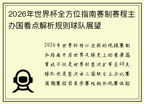 2026年世界杯全方位指南赛制赛程主办国看点解析规则球队展望